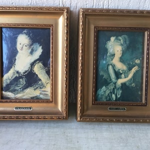 2 kleine gouden lijstjes met geschilderde afbeeldingen