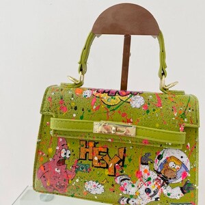 Sac style Kelly customisé Hey Bob vert anis image 2