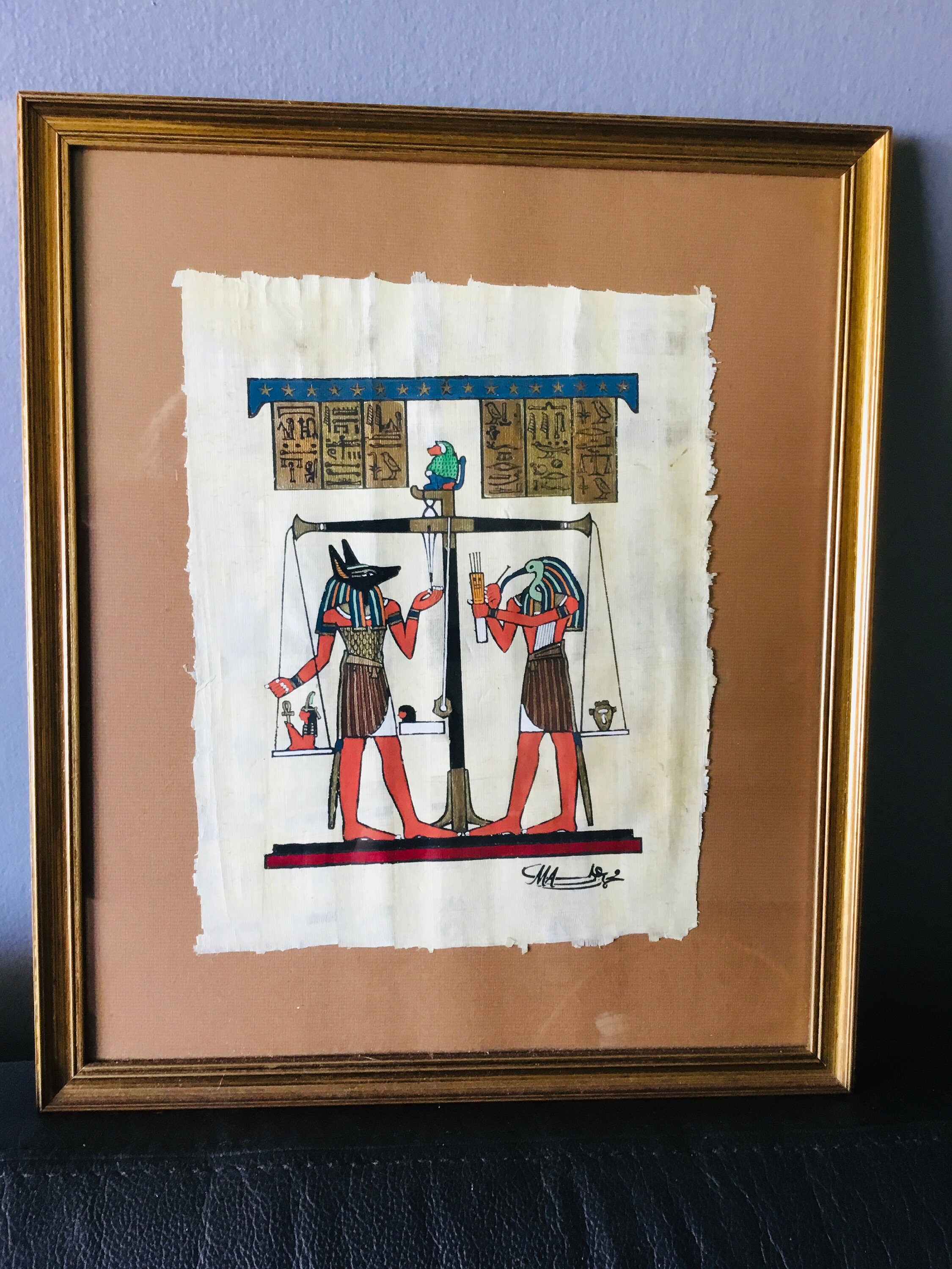 Tableau Scène Mythologique Égypte, Dieux sur Balance