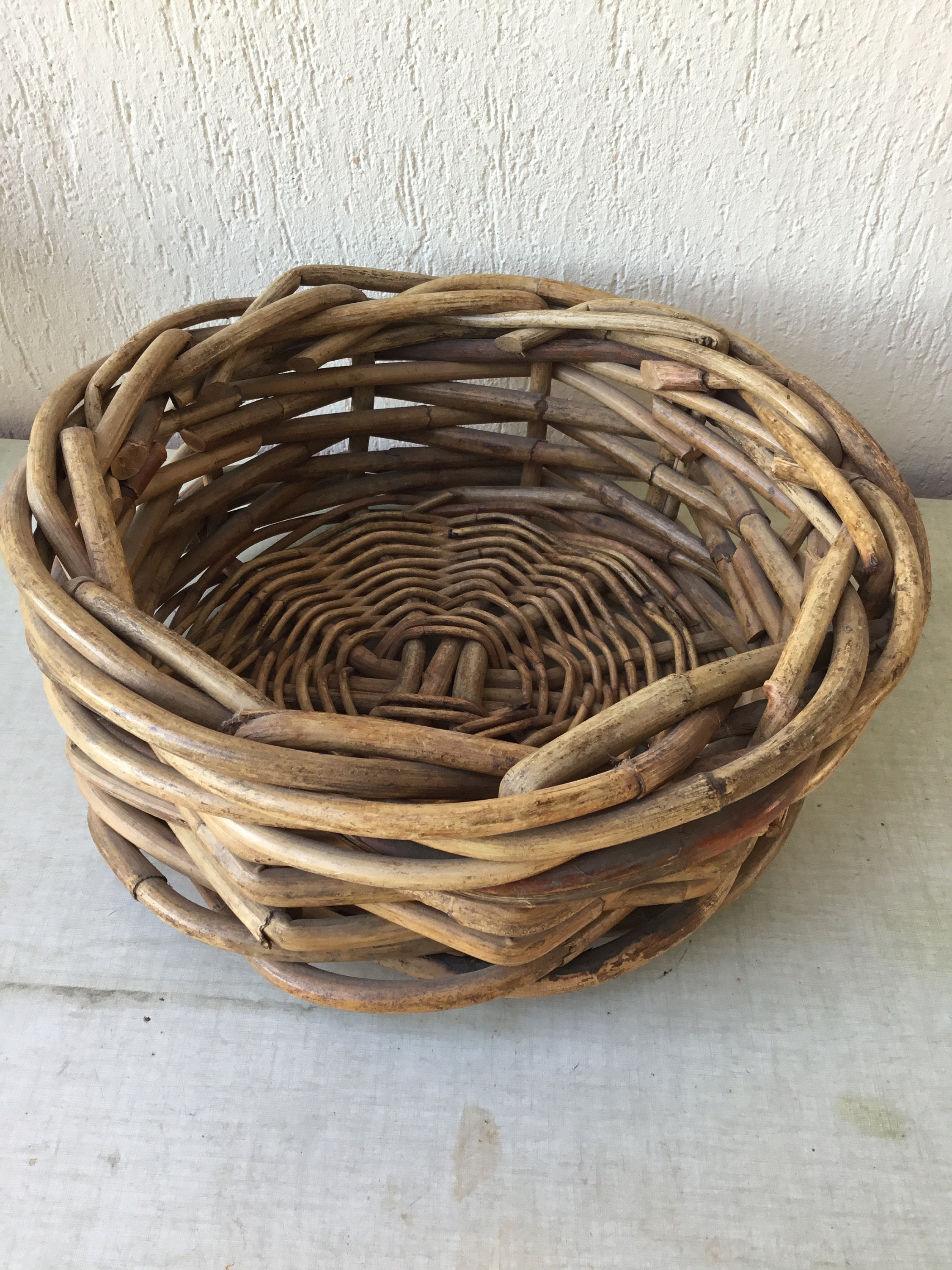 Corbeille Ronde en Bambou et Rotin Tressé