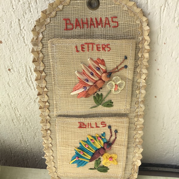 Bahamas porte lettres en raffia , travail artisanal