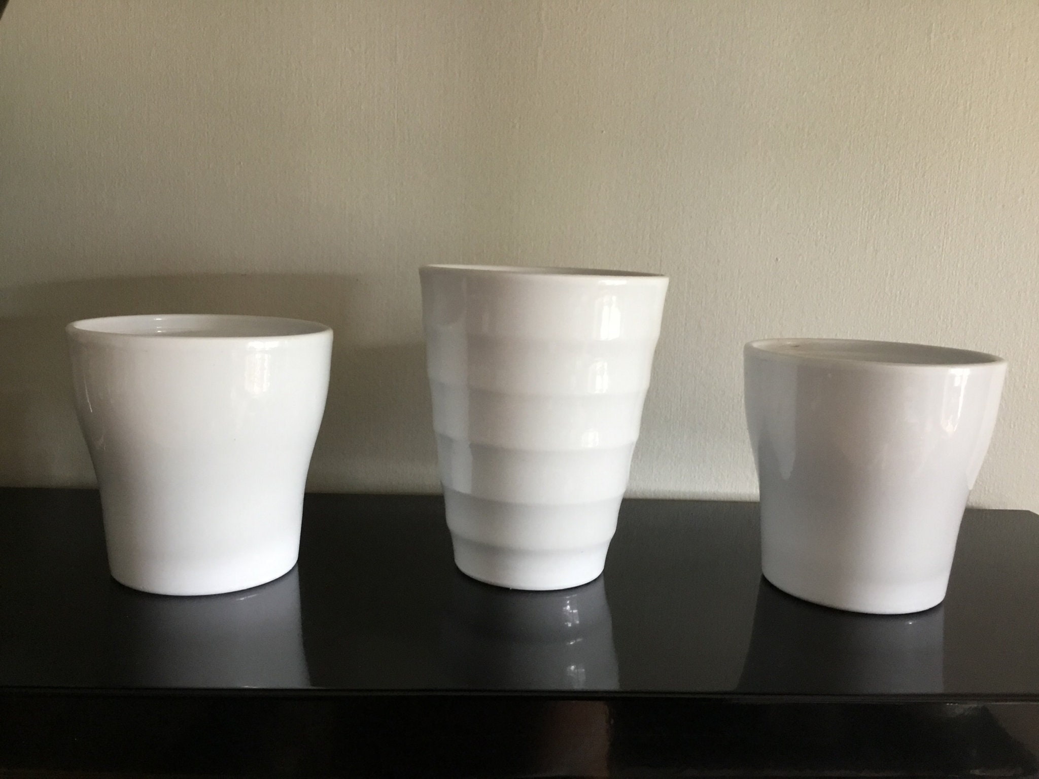 3 Cache Pots Blancs en Céramique