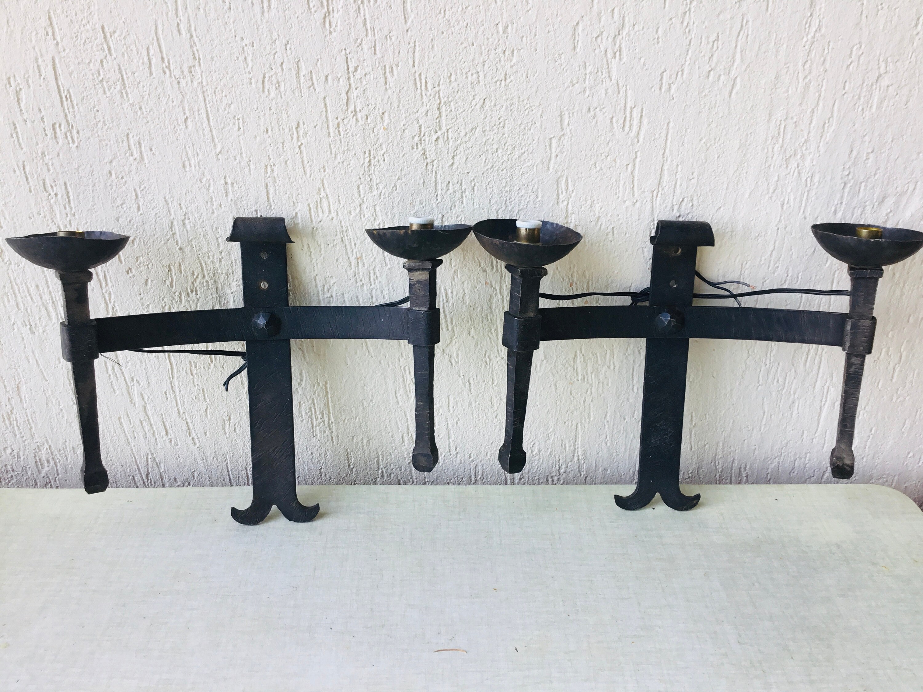 2 Appliques en Fer Forgé à 2 Têtes Des Années 70