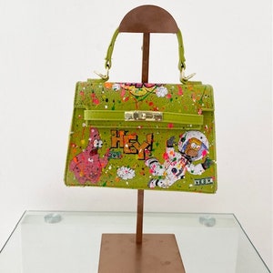 Sac style Kelly customisé Hey Bob vert anis image 1