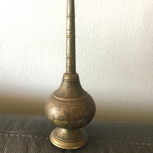 Vertical incense perfume burner in engraved brass