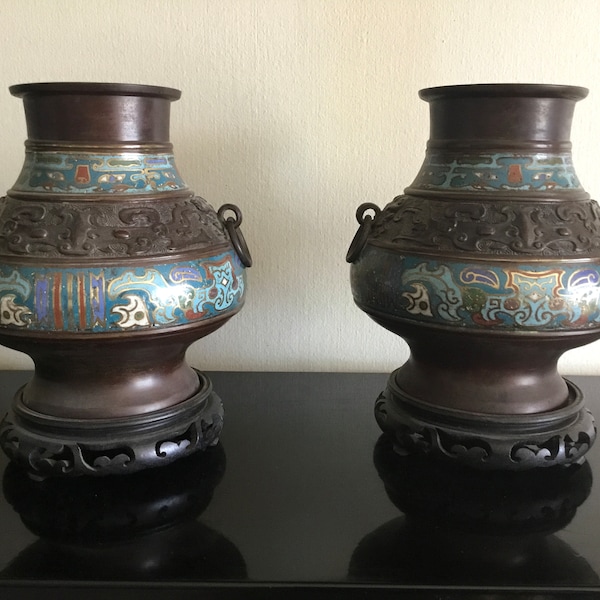 Vases Chine cloisonnés XIXème siècle