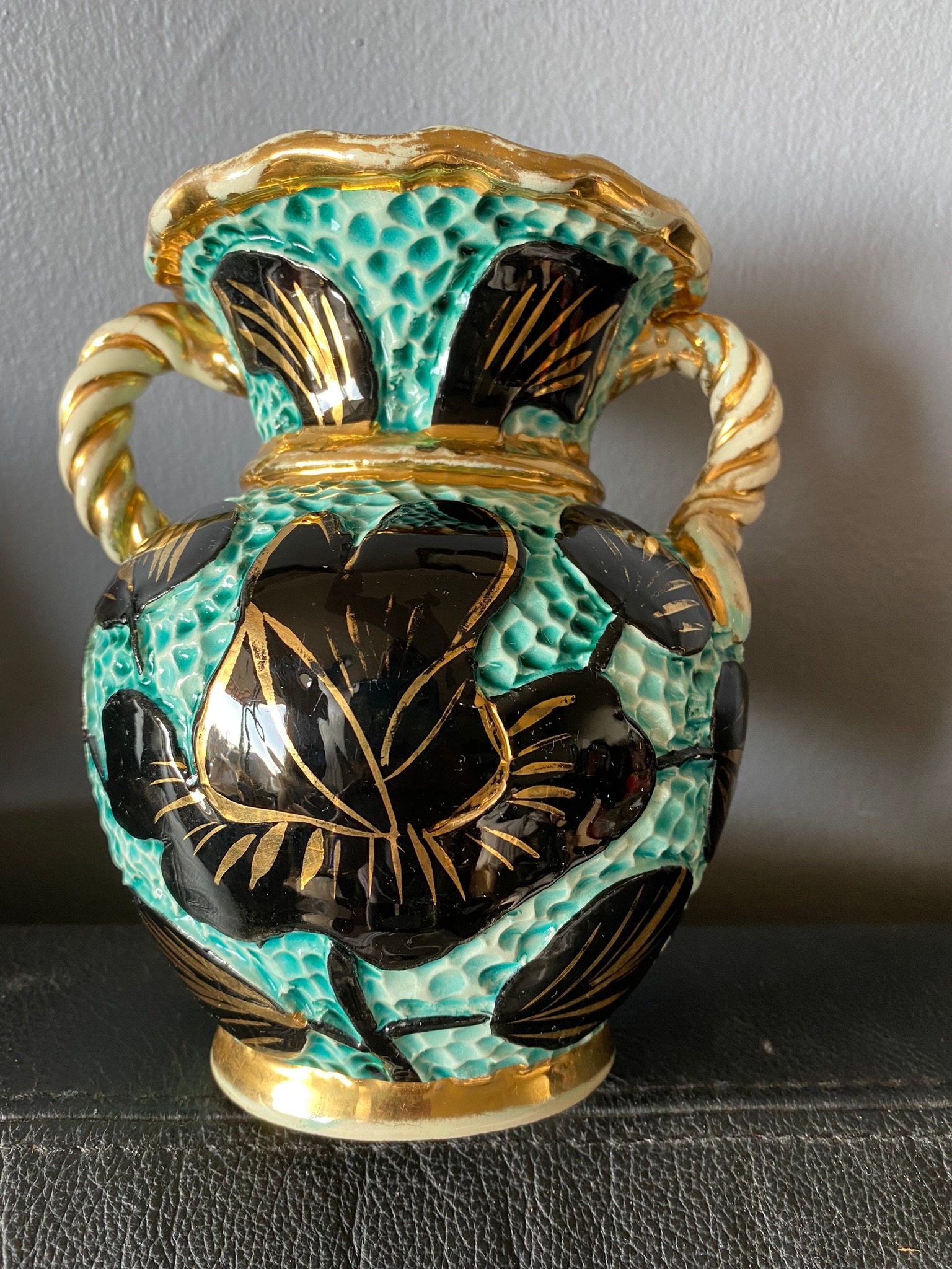 Vallauris Vase With Handles, Turquoise Blue Lava Decoration - Etsy