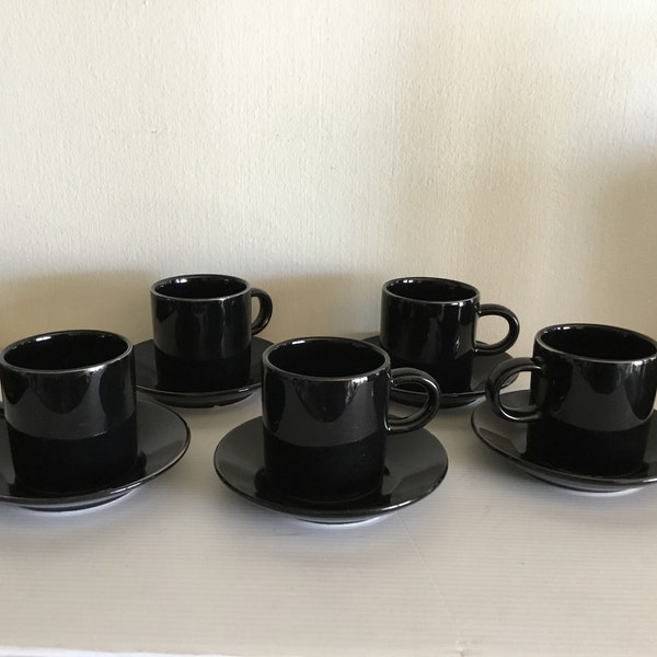 Service à café 5 tasses et sous tasses en céramique noire