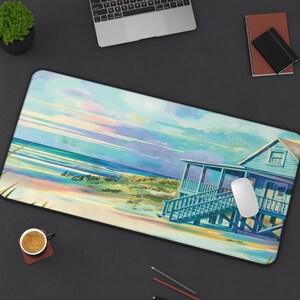 Beach House Desk Mat, Coastal Office Decor, Nautical Desk Accessories, Ocean Theme Mouse Pad, Perfect Gift for Beach Lovers