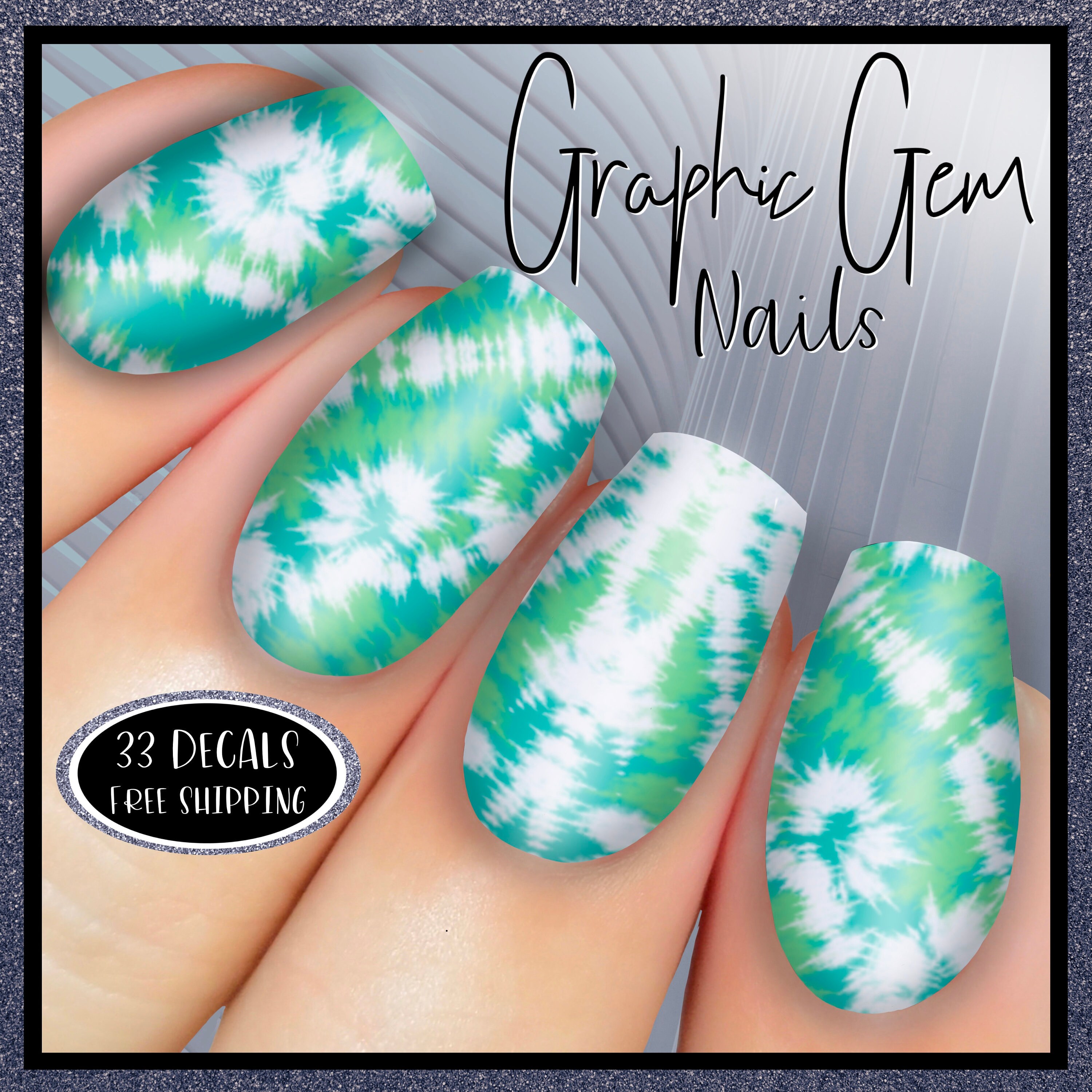 Green and White Tie Dye Nail Art Water Decals Design 2 - Etsy