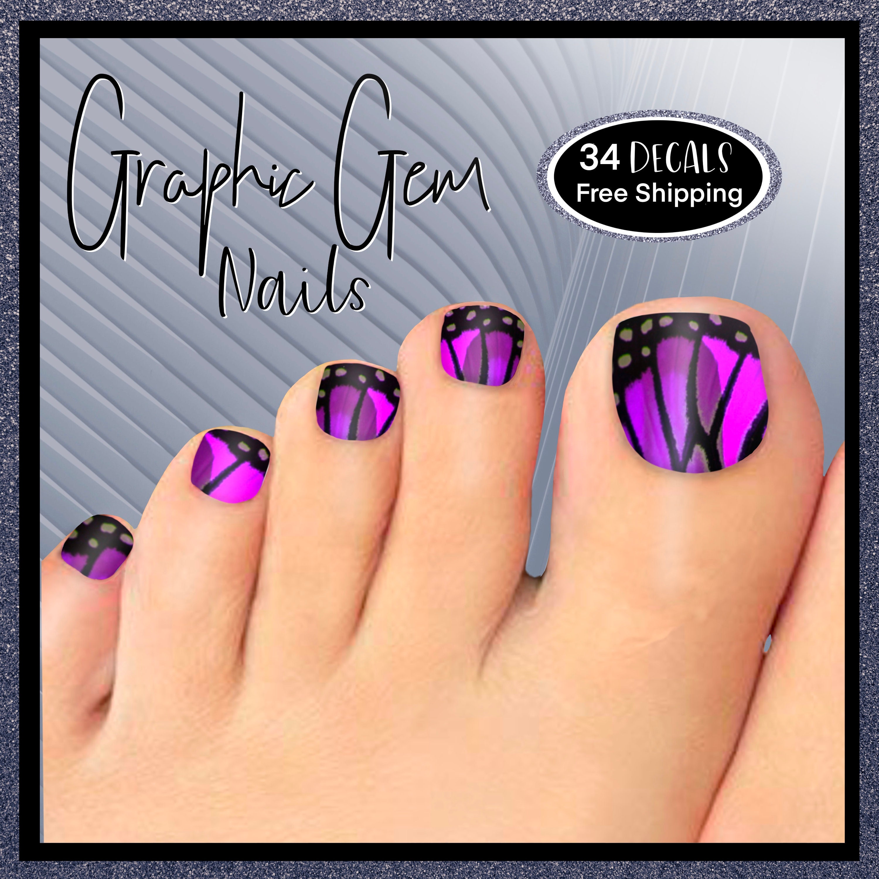 Toenail Water Decals Toenail Wraps Design 88 Purple Monarch - Etsy Finland