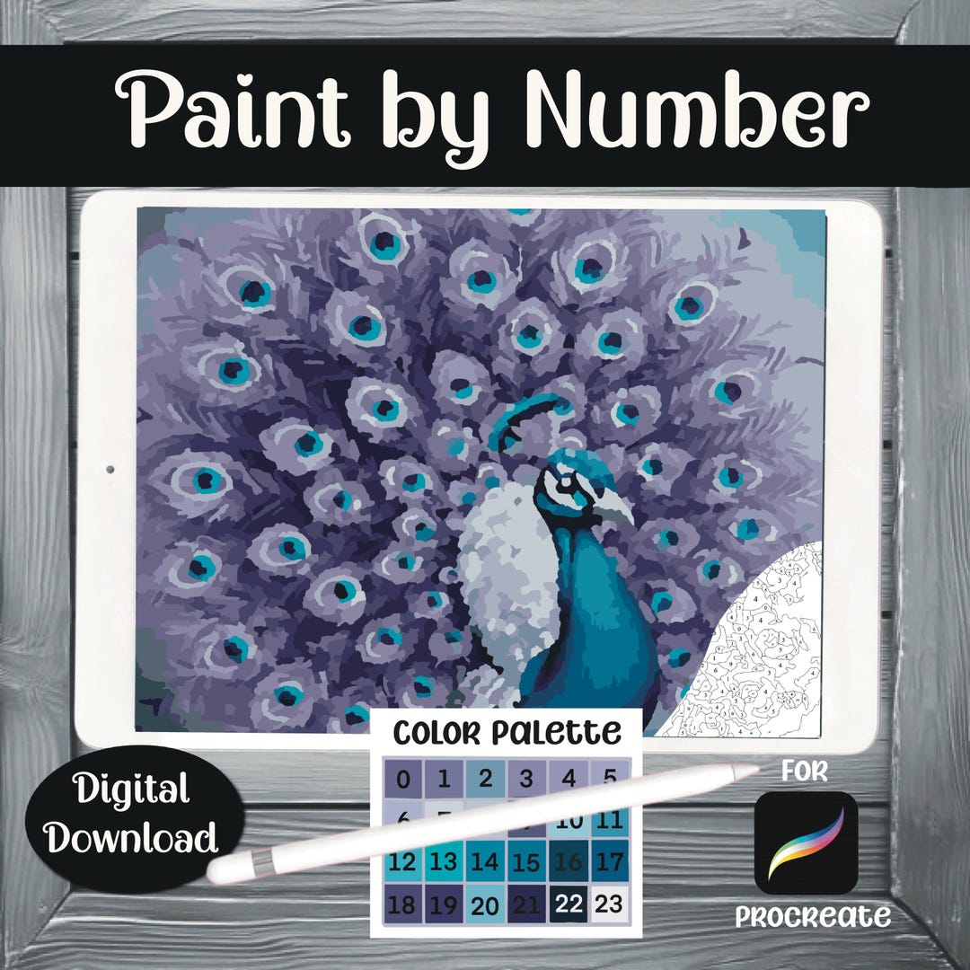 Peacock Paint by Number Kit for Procreate: Digital Wall Art (digital ...