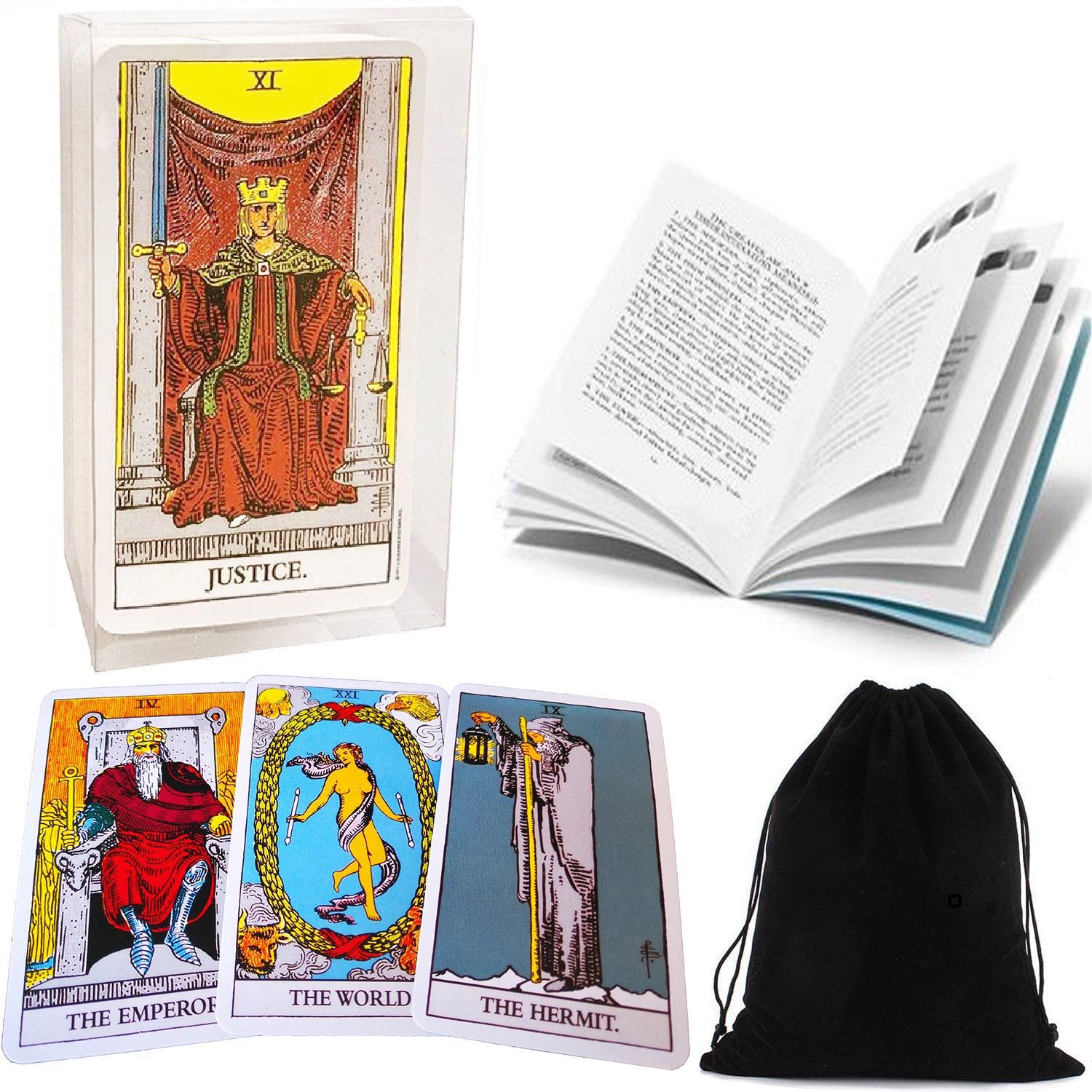 Classic Tarot Cards Deck with Divining Tablecloth,Velvet Pouch Bag and Guidebook,Future Telling Basic 78 Tarot Cards Set for Beginners and Expert Readers 