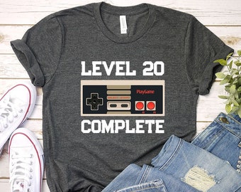 Fun Gaming Retro Gamer Level 20 Complete for 20th Birthday mens t-shirt top gift Fun Gaming Retro Gamer Level 20 Complete for 20th Birthday mens t-shirt top gift
