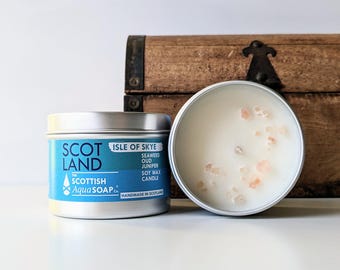 Vela de cera de soja derramada à mão - Ilha de Skye (algas marinhas, Oud e Júpiter) 100ml