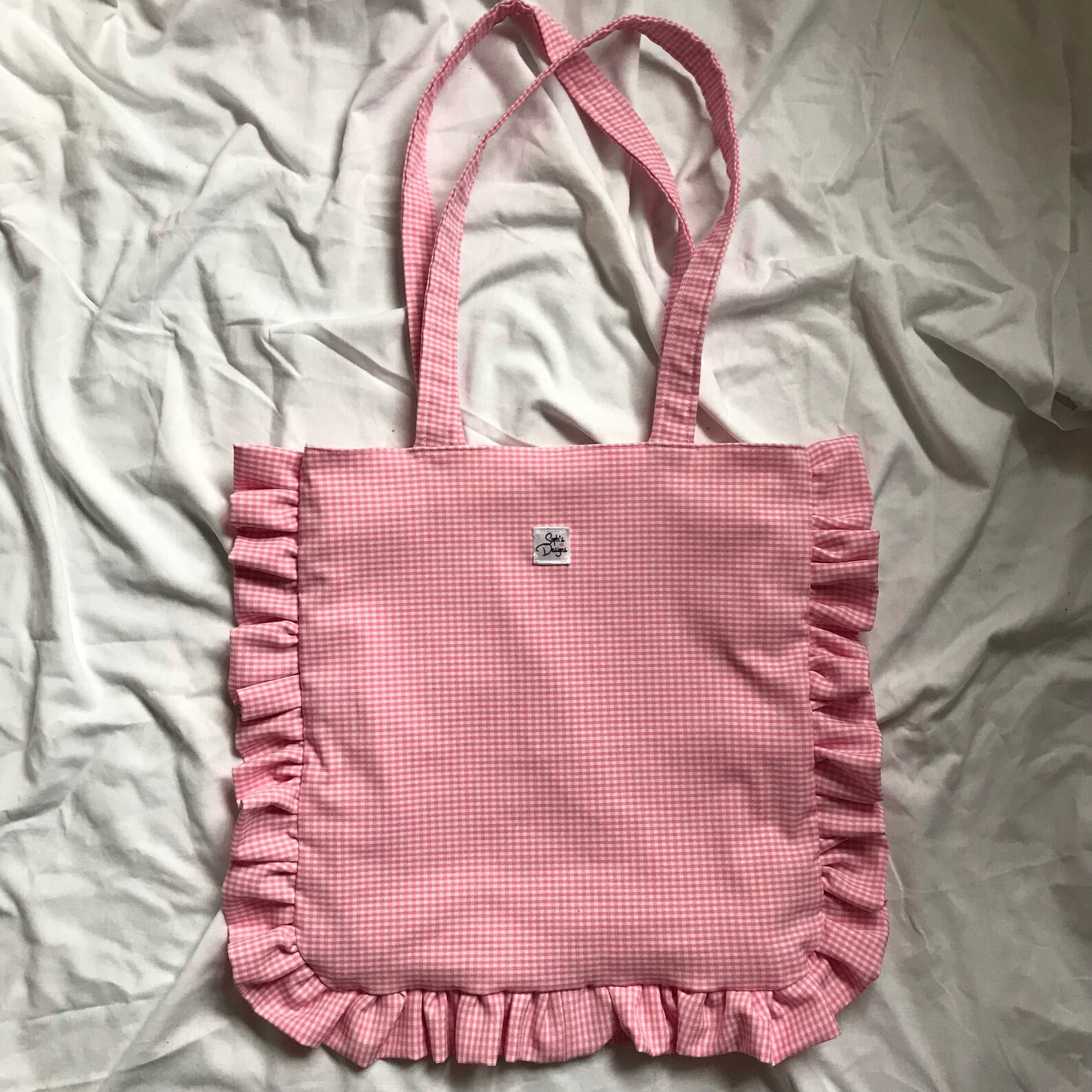 Cute Pink Gingham Ruffle Tote Bag Etsy