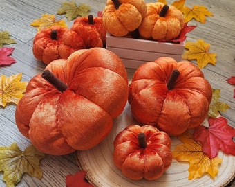 Cute Trio of Velvet Pumpkins// Autumn pumpkin decorations, Velvet plush pumpkins, Pumpkins Pillow, Fall pumpkins, Pumpkin decor, Set of 3