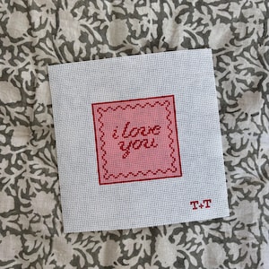 Hand-Painted Needlepoint Canvas - I Love You Design