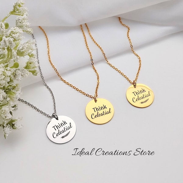 Think Celestial necklace, LDS jewelry, relief society gift, young women gift, general conference, missionary gift for her, baptism gift,