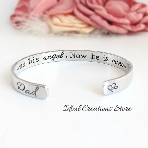 I was his angel now he is mine, Personalized Bracelet for Loss of Loved One, Loss of Father Gift for Daughter, Gift for Funeral, parent gift