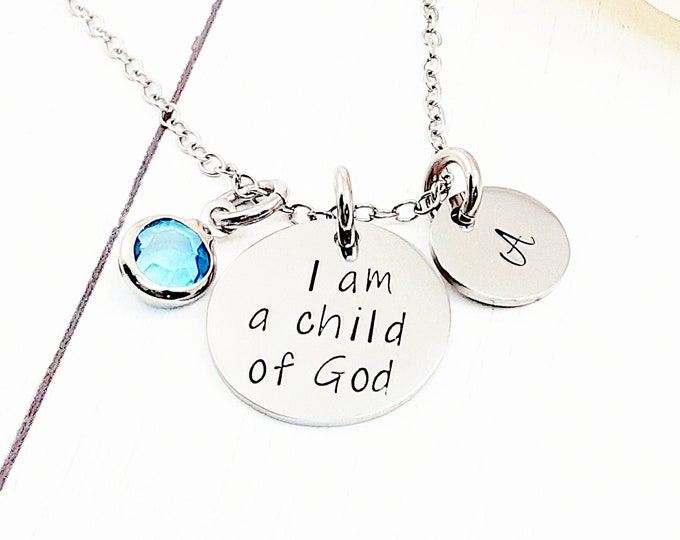 I Am a Child of God Necklace, Baptism Gift Girl, Customized Gift, Initial Necklace, LDS Baptism