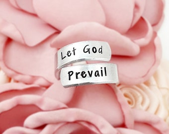 Let God Prevail wrap ring, Religious rings, Adjustable wrap ring, Inspirational ring, Faith ring, Silver Wrap Rings, Personalized ring