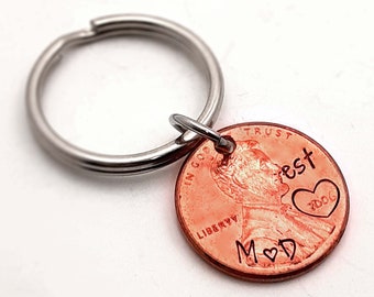 Valentine's Day Gift for Him, Personalized Penny Keychain, Anniversary, Girlfriend, Wife, For Men, Couples First  Boyfriend, for Husband