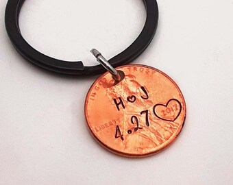 Valentine's Day Gift for Him, Personalized Penny Keychain, Anniversary, Girlfriend, Wife, For Men, Couples First  Boyfriend, for Husband