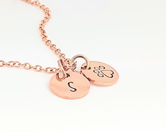 pet initial necklace, Dog Mom gift, Pet Jewelry, Love Paw Necklace, Personalized Pet Necklace, Tiny Rose Gold Disc, Personalized Pet Jewelry