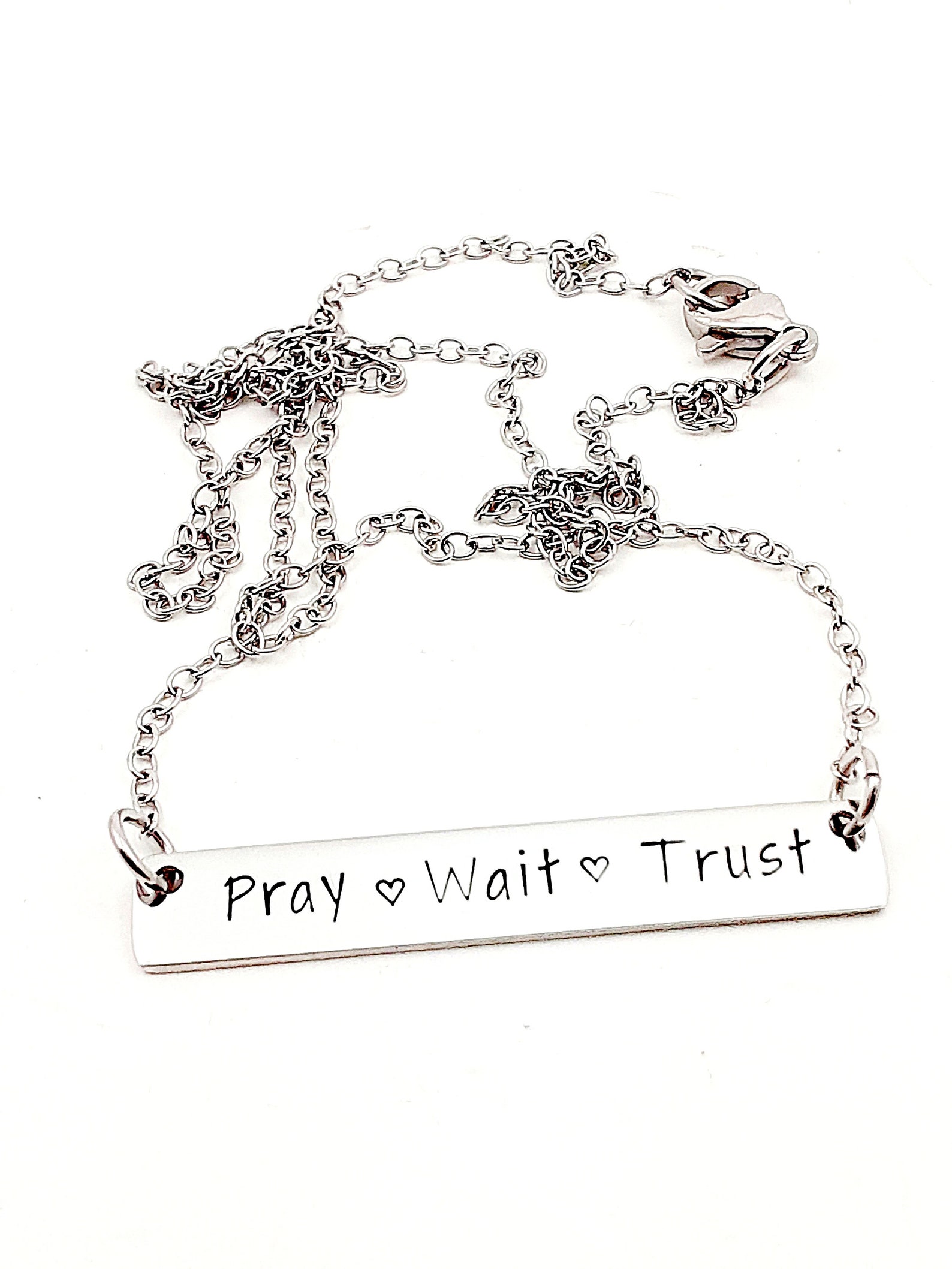Pray Wait Trust silver necklace lds jewelry religious Etsy