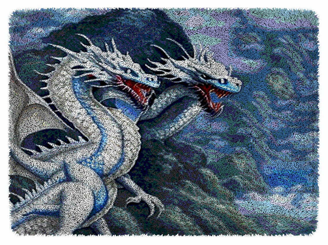 White Dragon and Blue Dragon Latch Hook Kits Large Latch Hook Etsy