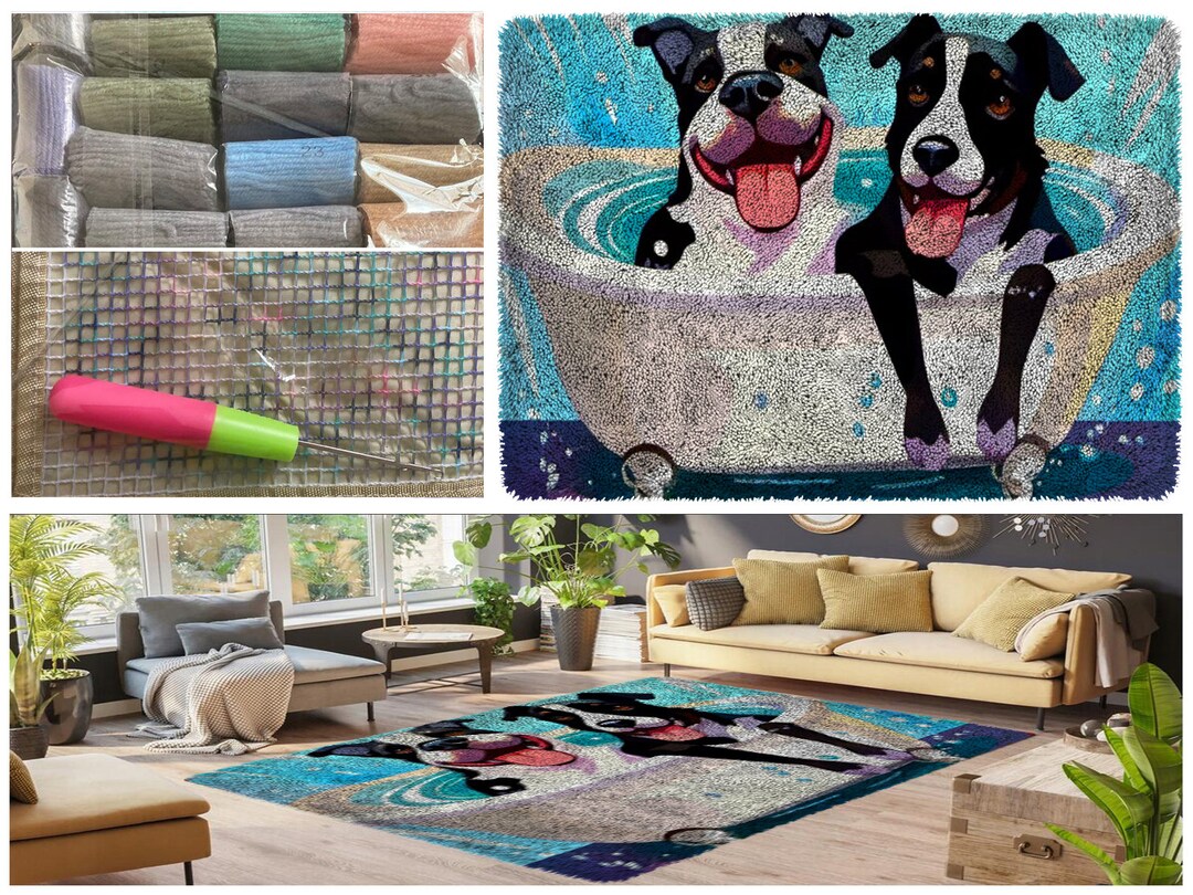 Dog Bathing Pattern Latch Hook Kits Large Latch Hook Rug Kit - Etsy