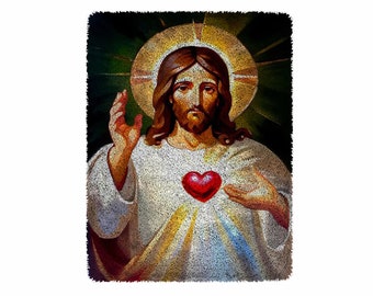 Love Jesus Latch Hook Kits, Grote Latch Hook Rug Kit voor volwassenen Latch Hook Kits met bedrukte canvas kerstdecoratie