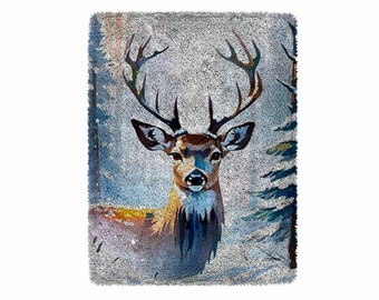 Deer Snow Land Latch Hook Kits, Large Latch Hook Rug Kit for Adults Latch Hook Kits with Printed Canvas Christmas Decoration Festival gifts