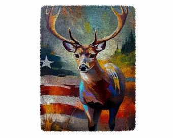 American deer Latch Hook Kits, Large Latch Hook Rug Kit for Adults Latch Hook Kits with Printed Canvas Christmas  Decoration