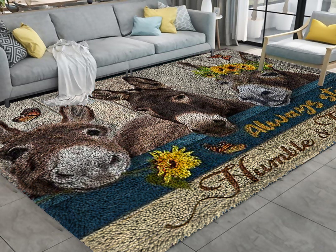 Latch Hook Kits for Kids,diy Rug Crafts Three Donkeys Pattern Color