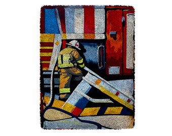 Firefighters Latch Hook Kits, Large Latch Hook Rug Kit for Adults Latch Hook Kits with Printed Canvas Christmas  Decoration