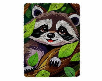 Cute Raccoon Latch Hook Kits, Large Latch Hook Rug Kit for Adults Latch Hook Kits with Printed Canvas Christmas  Decoration