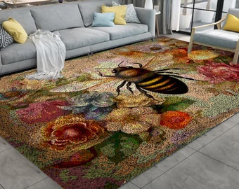 Latch Hook Kits, Large Latch Hook Rug Kit for Adults Latch Hook Kits with Printed Canvas Bee And Flowers  Decoration