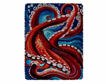 Octopus Sea Demon Tentakels Latch Hook Kits, Grote Latch Hook Rug Kit voor volwassenen Latch Hook Kits met bedrukt canvas kerstdecoratie