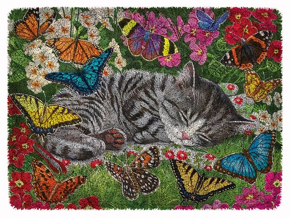 Cat Butterfly Latch Hook Kits, Large Latch Hook Rug Kit for Adults