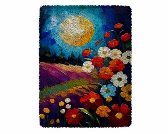 Moon flower Latch Hook Kits, Large Latch Hook Rug Kit for Adults Latch Hook Kits with Printed Canvas Christmas  Decoration