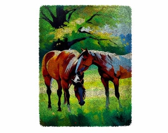 Twee paarden Latch Hook Kits, Grote Latch Hook Rug Kit voor volwassenen Latch Hook Kits met bedrukte canvas kerstversiering