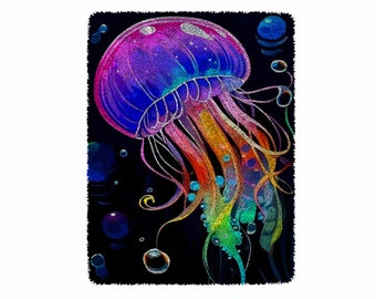 Jellyfish King Latch Hook Kits, Large Latch Hook Rug Kit for Adults Latch Hook Kits with Printed Canvas Christmas  Decoration