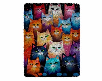 Cat Group Latch Hook Kits, Large Latch Hook Rug Kit for Adults Latch Hook Kits with Printed Canvas Christmas  Decoration