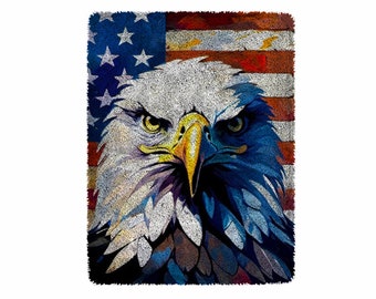 Kits de crochets American Eagle King, grand kit de tapis à crochets pour adultes Kits de crochets avec toile imprimée, décoration de Noël