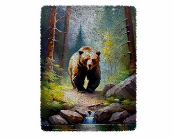 Forest Bear King Latch Hook Kits, Large Latch Hook Rug Kit for Adults Latch Hook Kits with Printed Canvas Christmas  Decoration