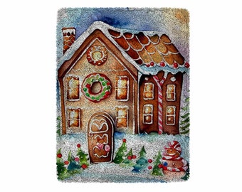 Candy House Knüpfteppich Kit, großer Knüpfteppich Kit für Erwachsene Knüpfhaken Kits mit Bedruckten Leinwand Weihnachtsdekoration Festival Geschenke