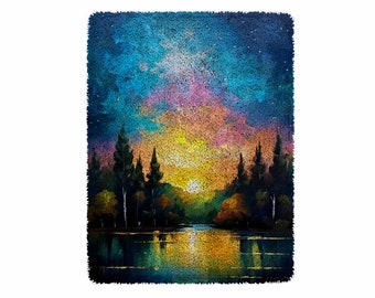 Twilight Lake Latch Hook Kits, Large Latch Hook Rug Kit for Adults Latch Hook Kits with Printed Canvas Christmas Decoration Festival gifts