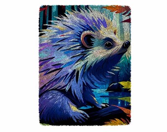 Blauwe Hedgehog Latch Hook Kits, Grote Latch Hook Rug Kit voor volwassenen Latch Hook Kits met bedrukt canvas Kerstdecoratie Festival geschenken